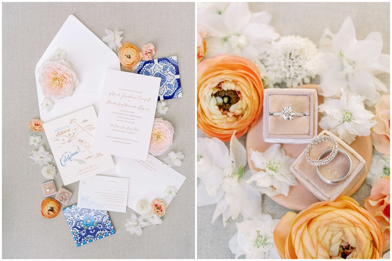 Wedding invitation suite and ring details