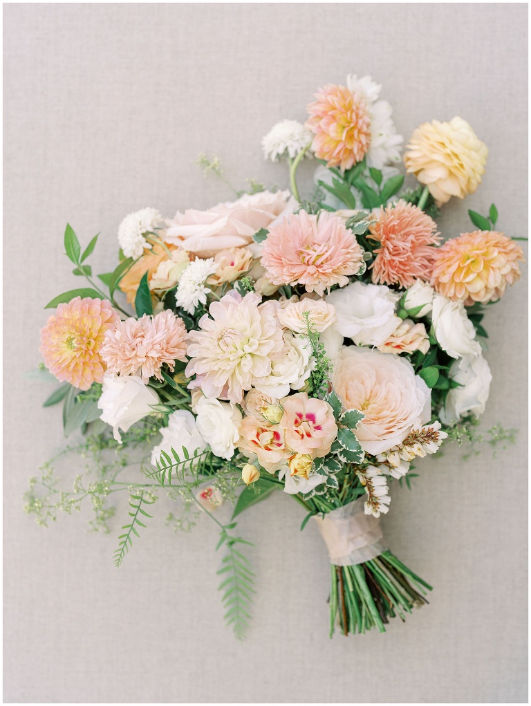 Summer blush and peach wedding bouquet