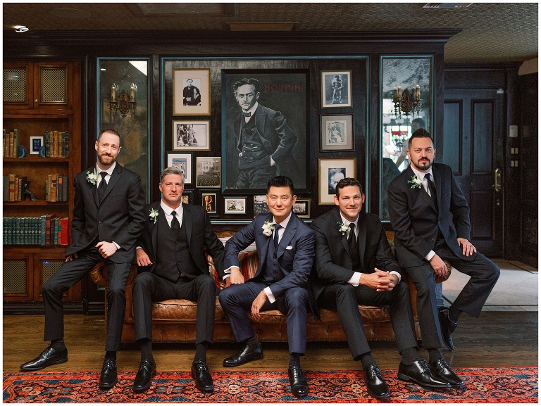 Groom and Groomsmen wedding photos at the Houdini Estate