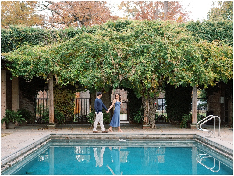 Goodstone Inn engagement photo couple walking by pool